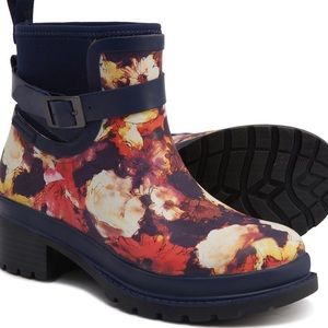 Women’s Navy Floral Rain Booties - Waterproof Ankle Boots